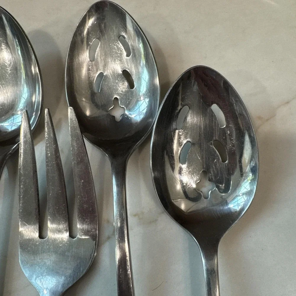 Vtg Oxford Hall Queens Tapestry ROSES Stainless Serving Slotted Spoon Fork